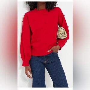 Hyacinth House Tuckernuck Red Pom Pom Melinda Crewneck Sweater Women's Small